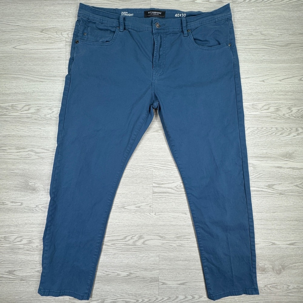 Liverpool Mens Pants Modern Straight Lagoon Blue Size 40x30 Stretch Cotton Chino